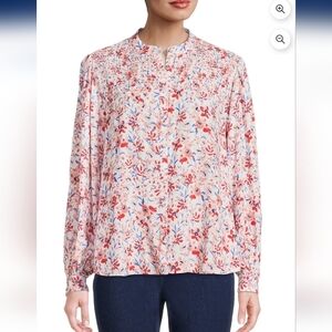 ❤️Floral Button-Front Smocked Women’s Top Red Multi Color